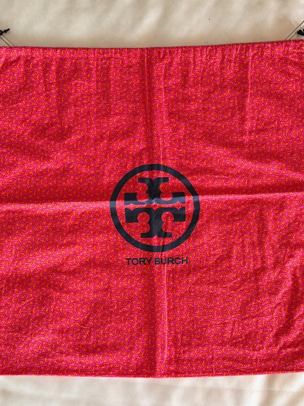 Tory Burch Drawstring Dust Bag Orange Pink Geometric Print Extra Large 23.5 x 22